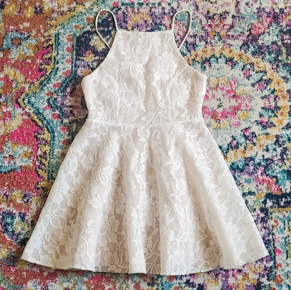 Windsor White Lace Spaghetti Strap Fit & Flare Babydoll Dress